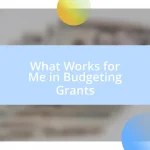 What Works for Me in Budgeting Grants