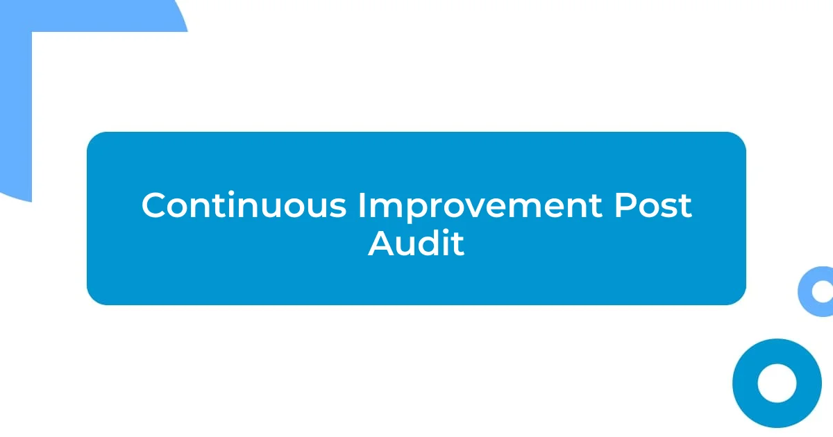 Continuous Improvement Post Audit