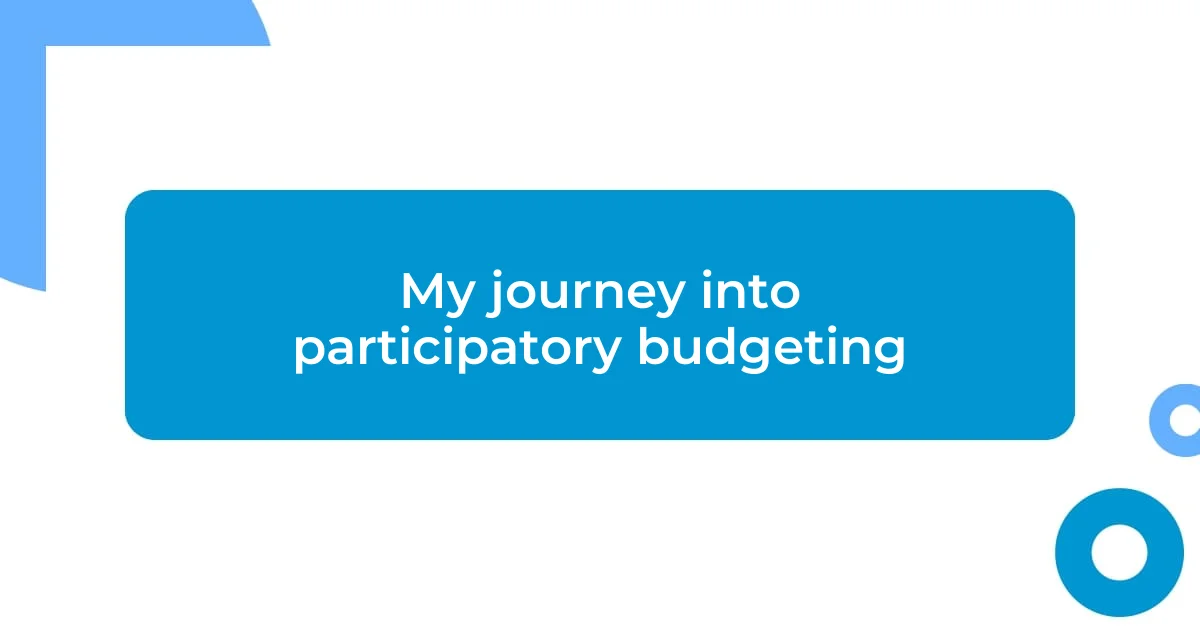 My journey into participatory budgeting